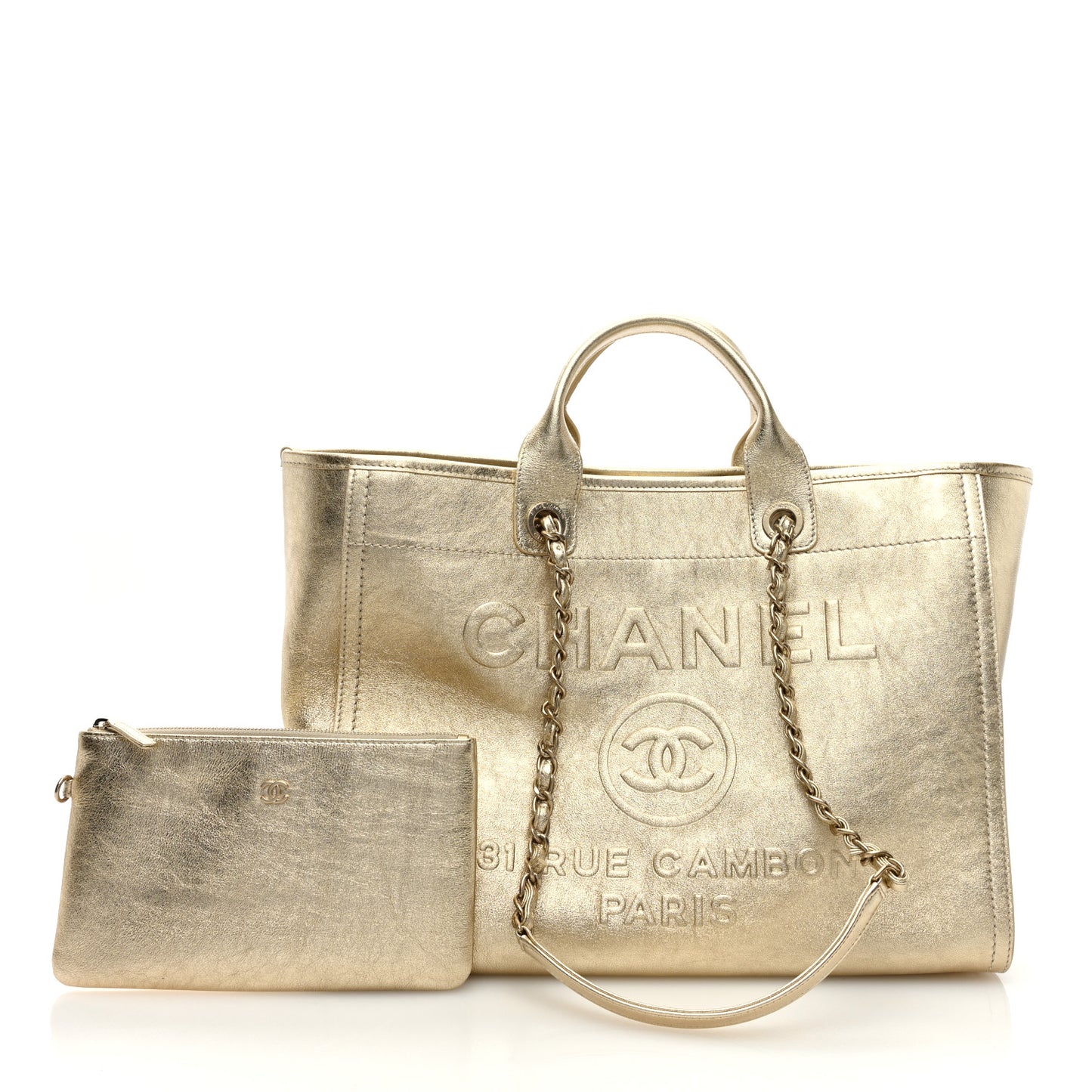 Metallic Calfskin Medium Deauville Tote Gold