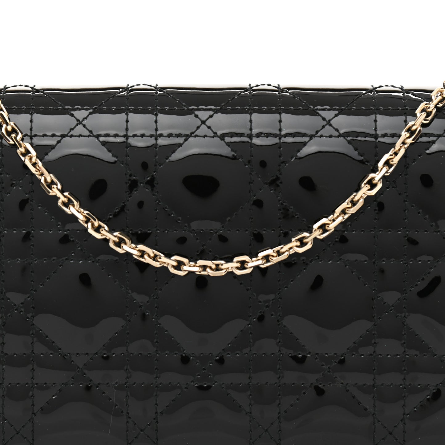 Patent Cannage Lady Dior Chain Wallet Black