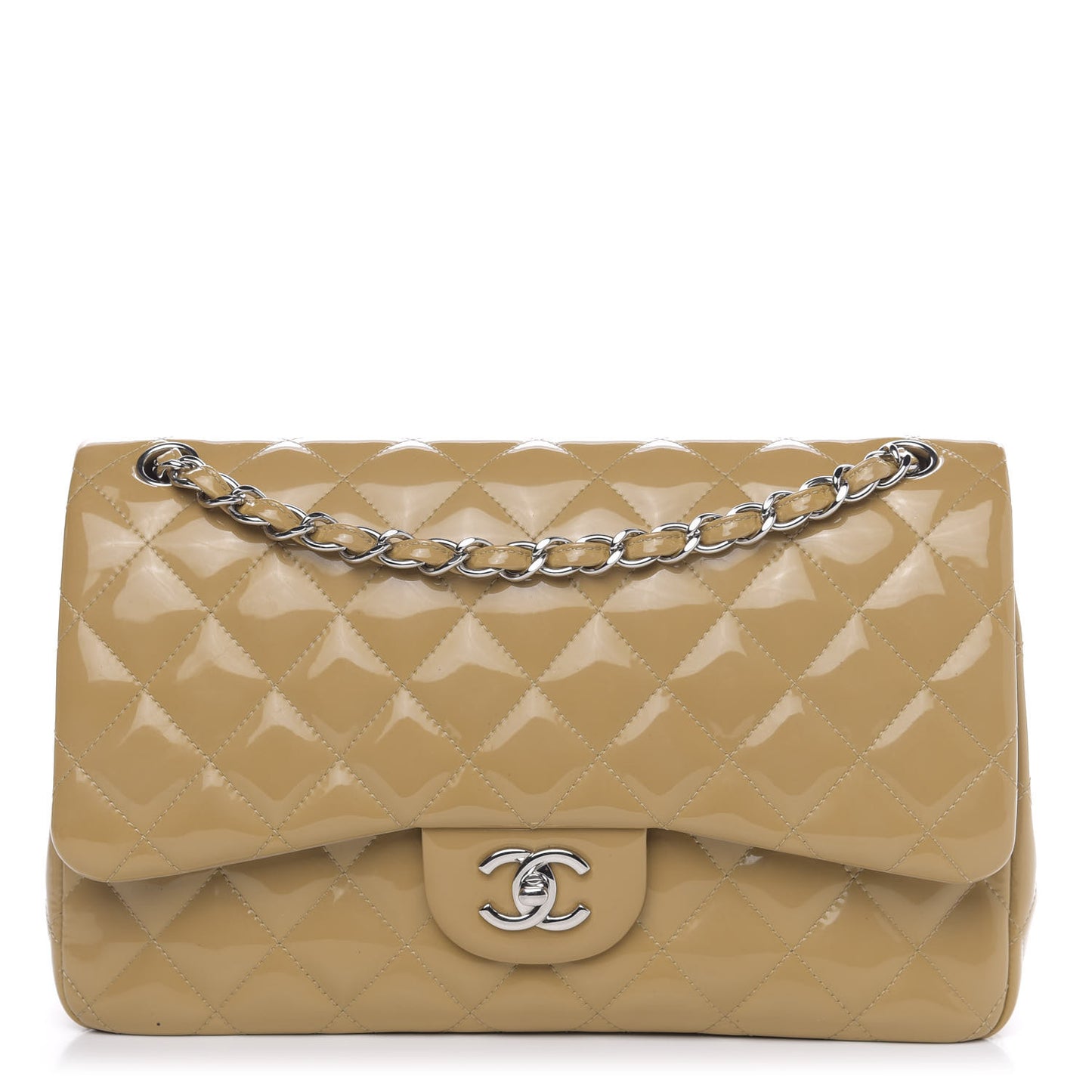 Patent Quilted Jumbo Double Flap Beige