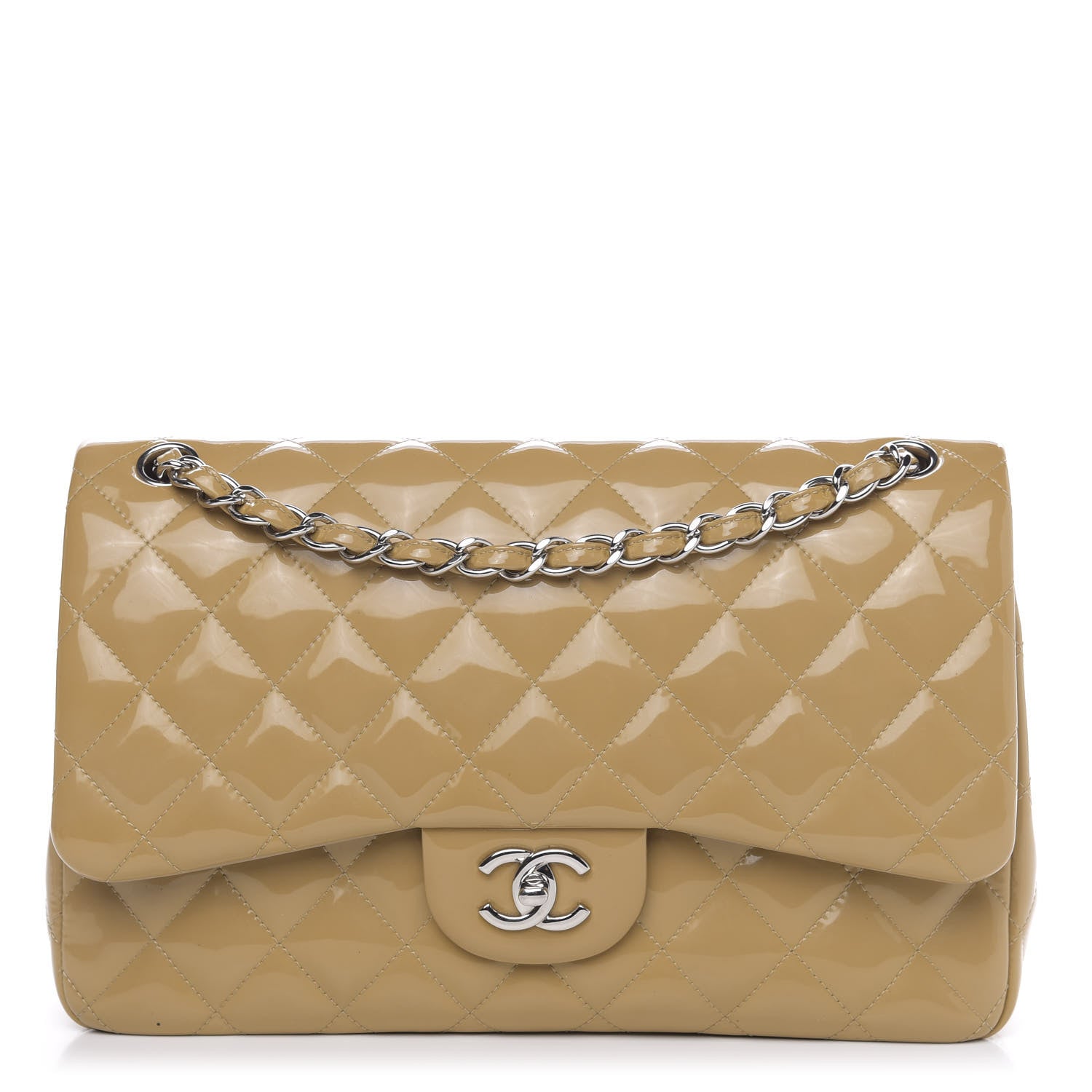 Chanel Patent Quilted Jumbo Double Flap Beige 1 of 15