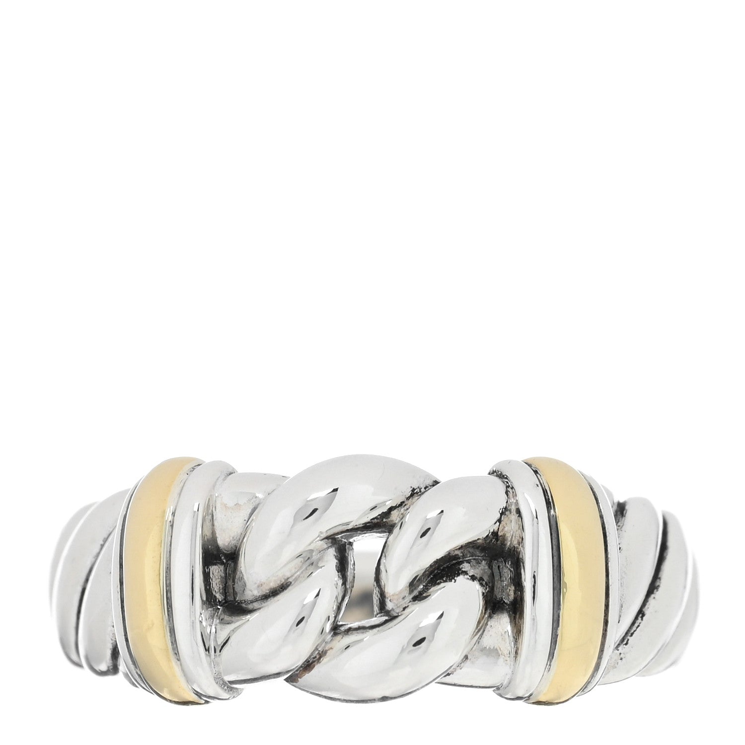 David Yurman Sterling Silver 18K Yellow Gold Metro Chain Ring 52 6 1 of 4