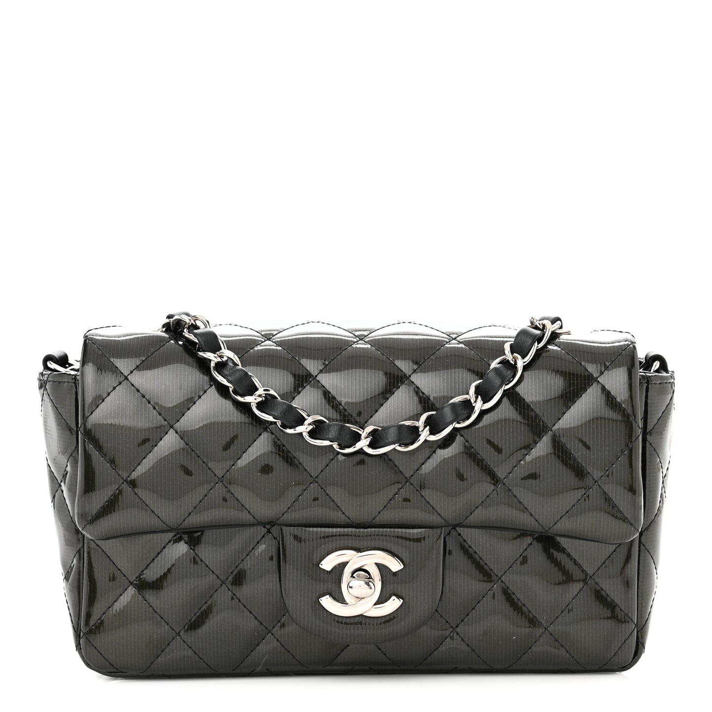 Striated Patent Quilted Mini Rectangular Flap Black