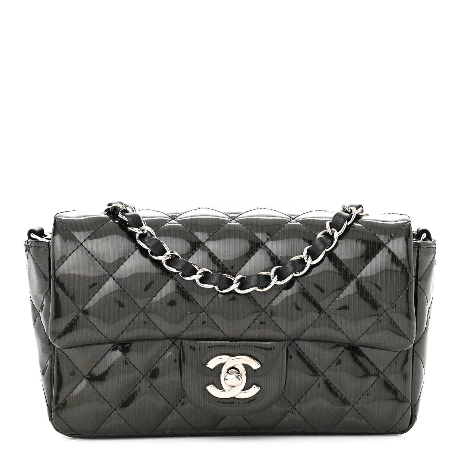 Chanel Striated Patent Quilted Mini Rectangular Flap Black 1 of 10