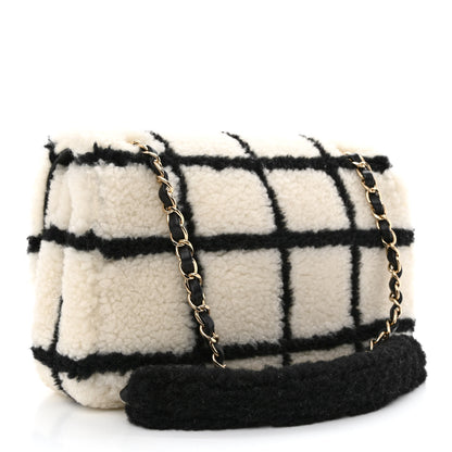 Chanel Shearling Lambskin Large Fluffy Tartan Single Flap White Black 3 of 10
