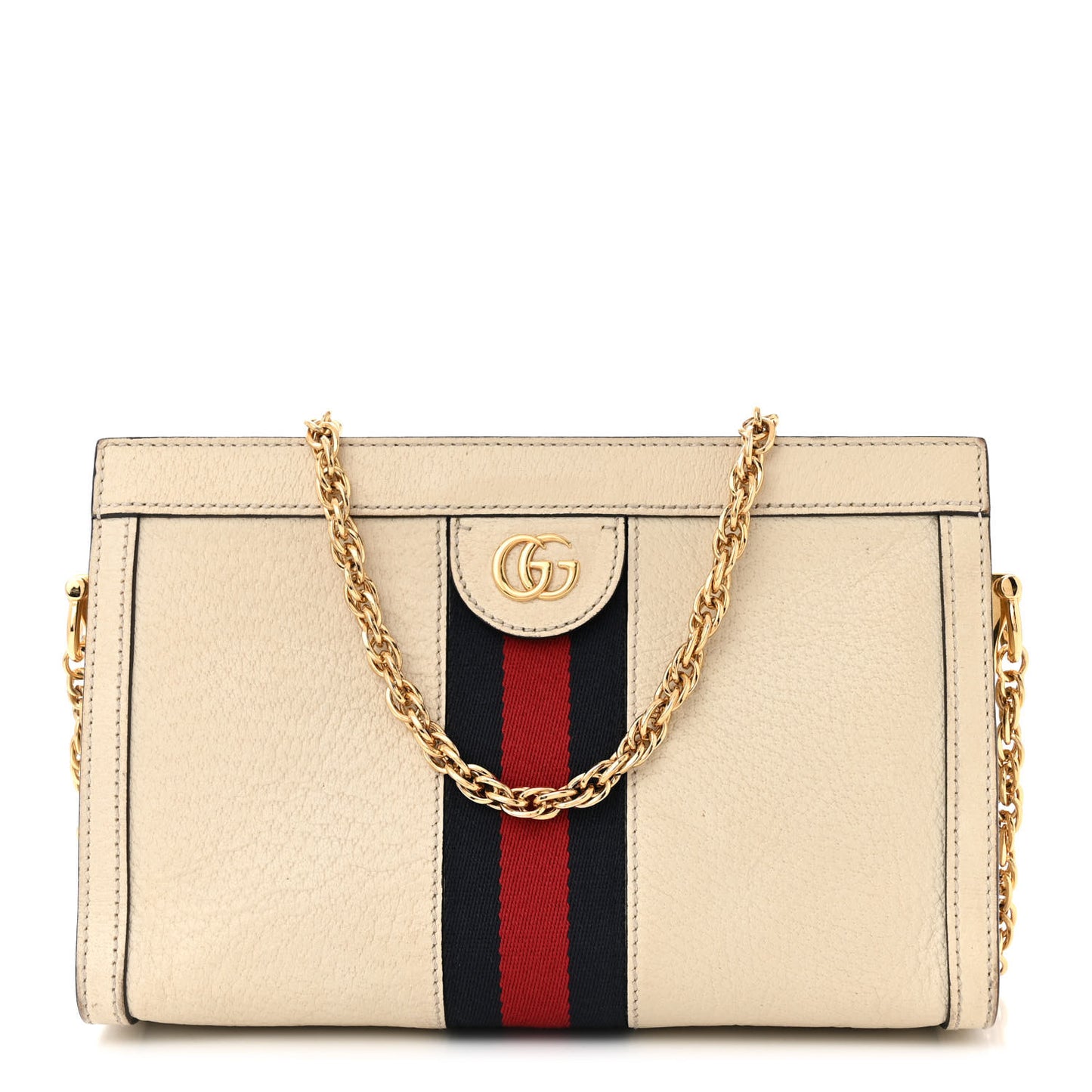 Textured Calfskin Web Small Ophidia Chain Shoulder Bag Mystic White