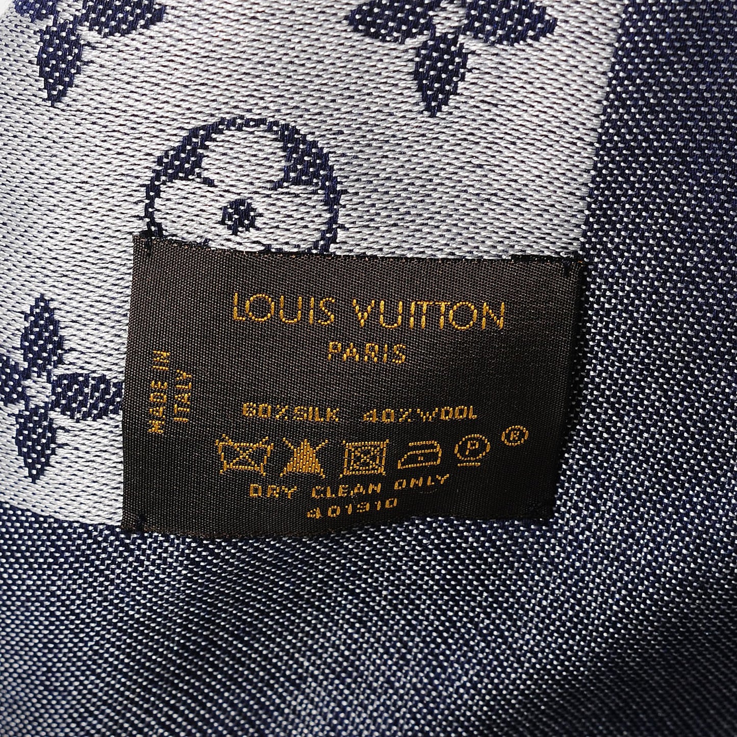 Silk Wool Monogram Denim Shawl Blue
