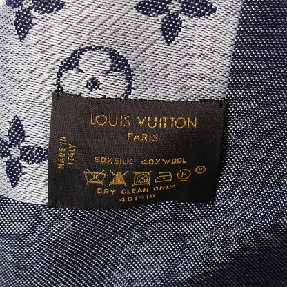 Louis Vuitton Silk Wool Monogram Denim Shawl Blue 8 of 8
