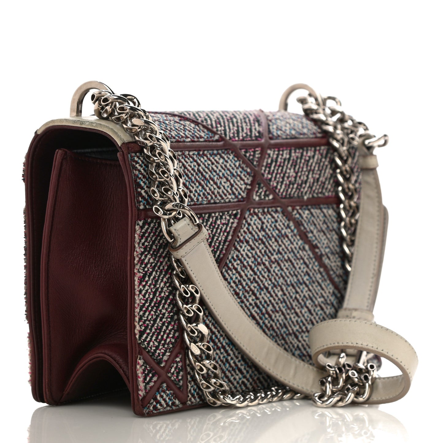 Tweed Calfskin Medium Diorama Flap Bag Burgundy Multicolor