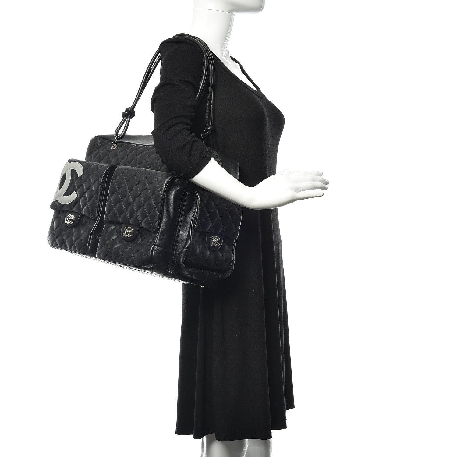 Chanel Calfskin Quilted XL Cambon Multipocket Reporter Black White 2 of 18