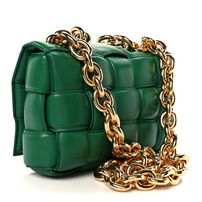 Bottega Veneta Lambskin Maxi Intreccio Padded Chain Cassette Crossbody Bag Racing Green 3 of 12