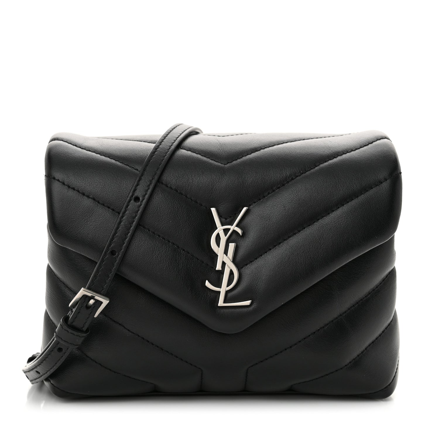 Calfskin Y Quilted Monogram Toy Loulou Crossbody Bag Black
