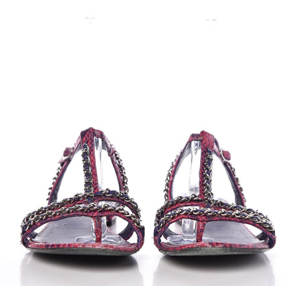 Chanel Shiny Python CC Chain Thong Sandals 41 Dark Pink 2 of 19