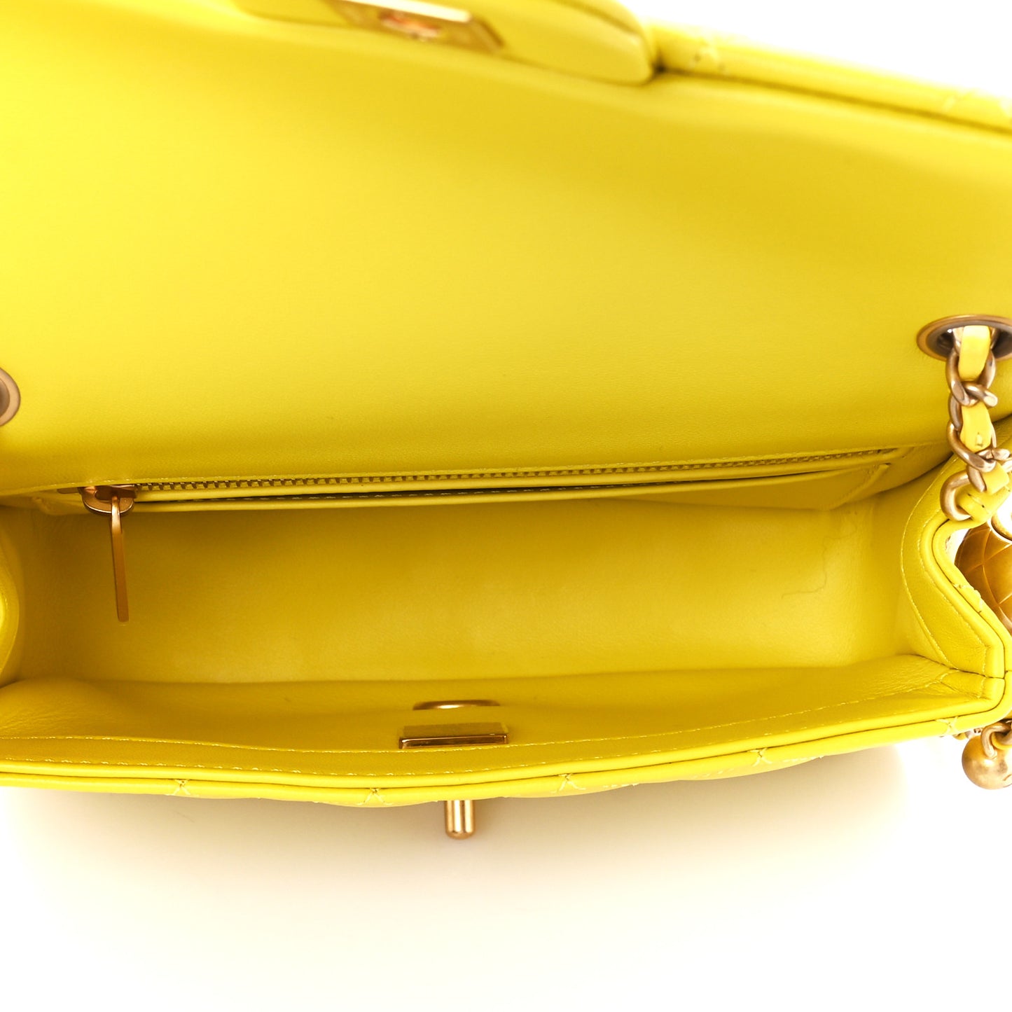 Lambskin Quilted Mini Rectangular Pearl Crush Flap Yellow