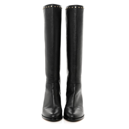 Jimmy Choo Calfskin Studded Monroe 65 Knee High Boots 38 Black 2 of 10