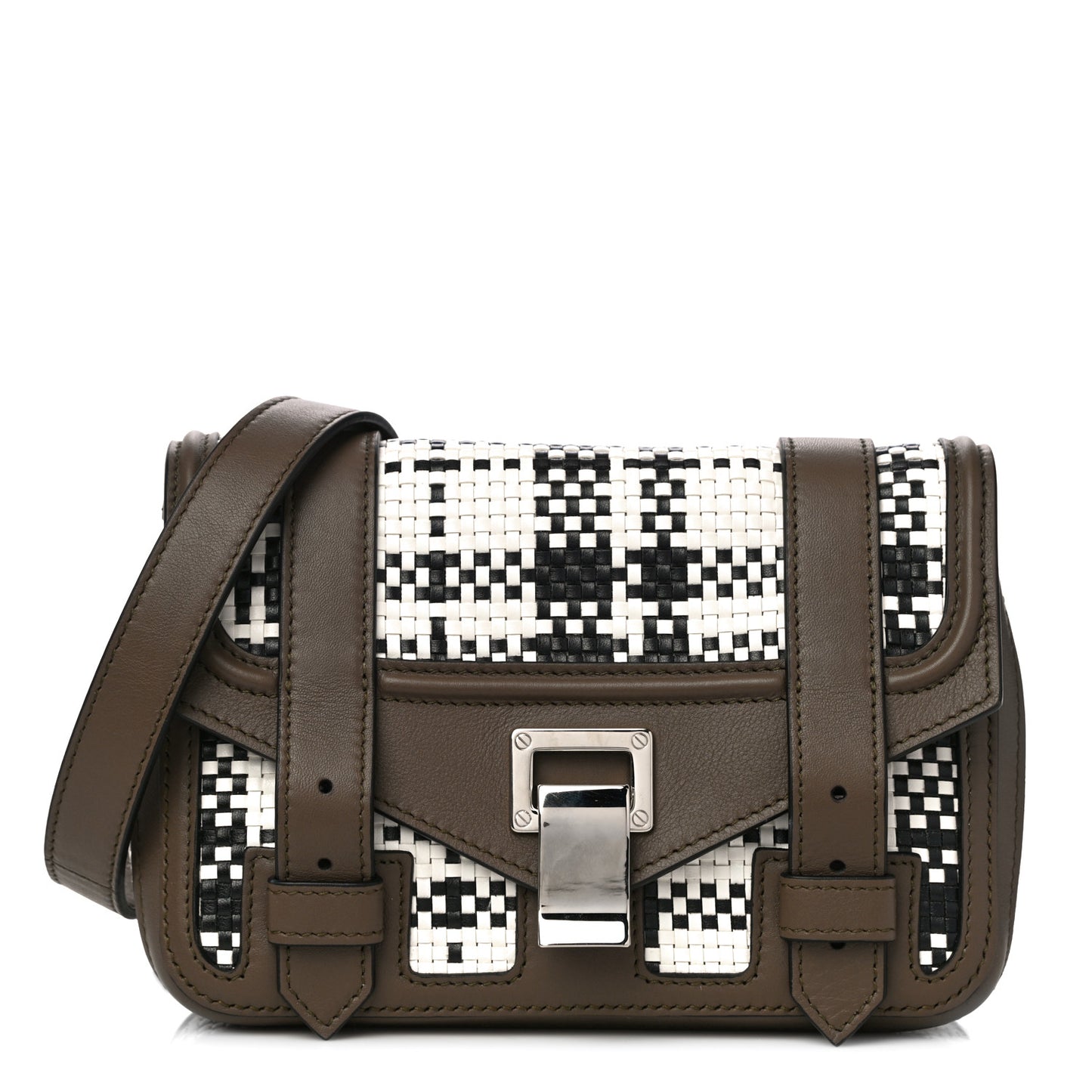 Woven Calfskin PS1 Medium Satchel Optical White Black Dark Bay Leaf