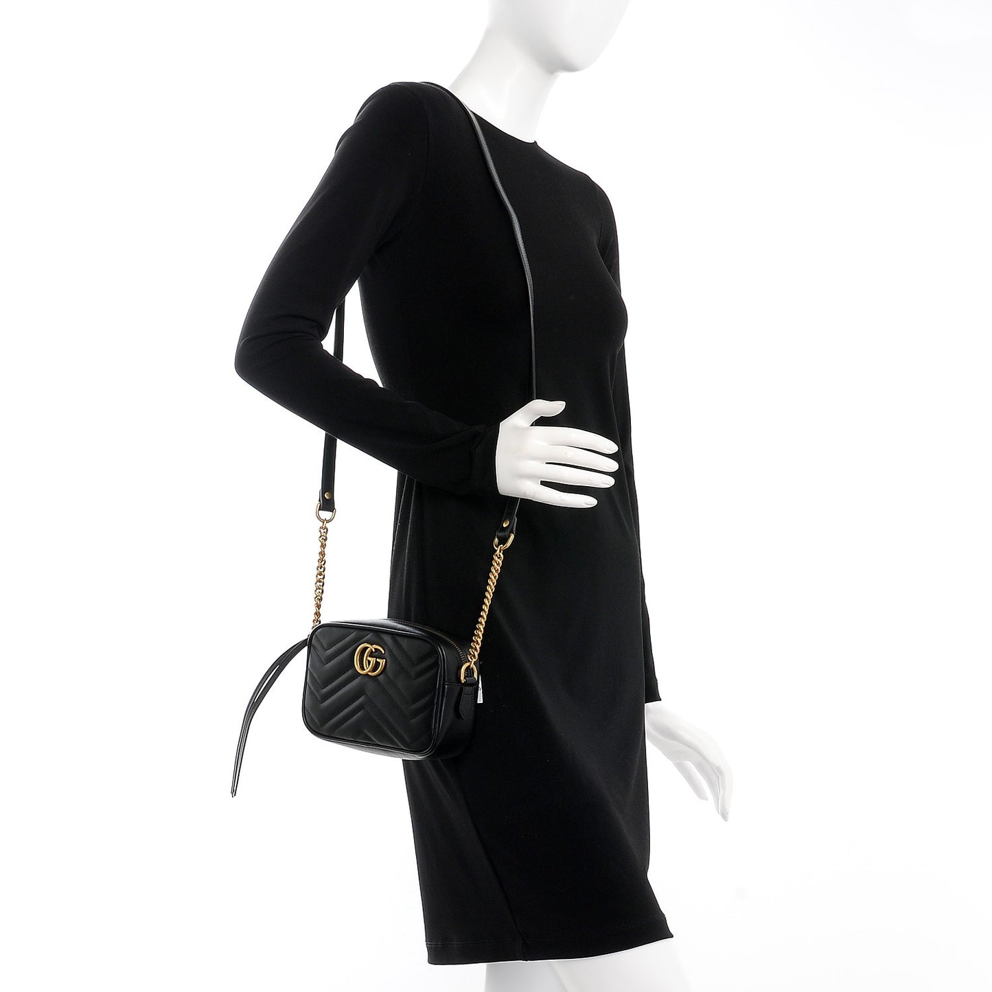 Calfskin Matelasse Mini GG Marmont Chain Shoulder Bag Black
