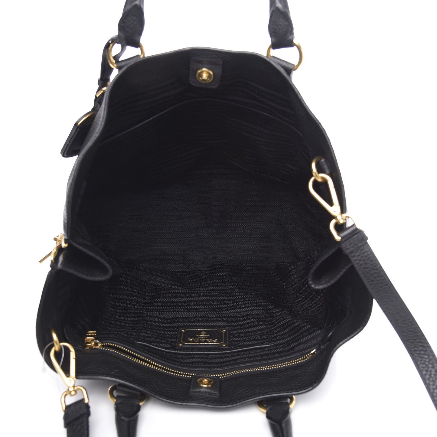 Vitello Daino Side Zip Tote Black