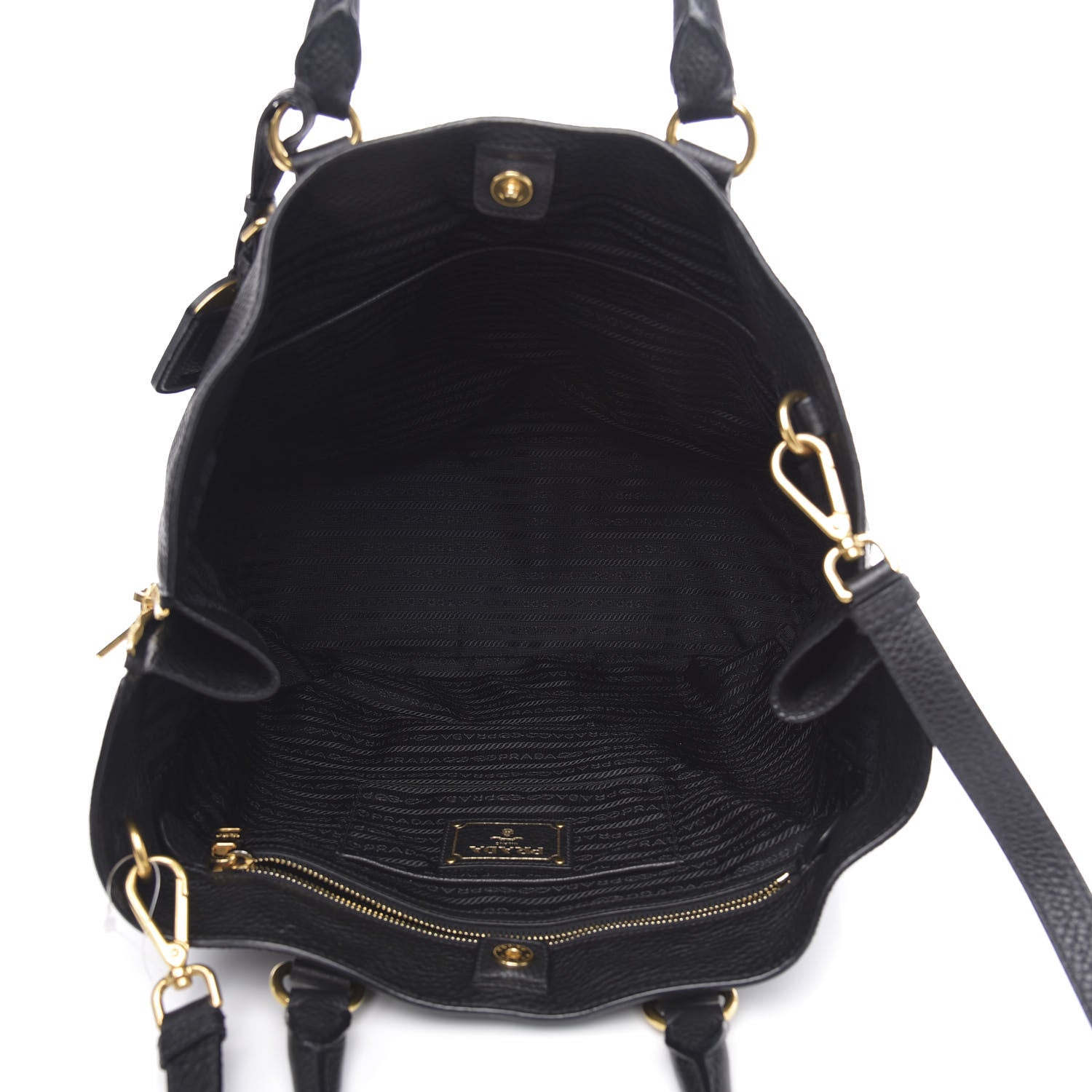 Prada Vitello Daino Side Zip Tote Black 5 of 11