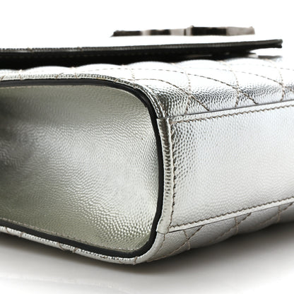 Saint Laurent Metallic Grain De Poudre Textured Mixed Matelasse Triquilt Medium Monogram Satchel Silver 8 of 9