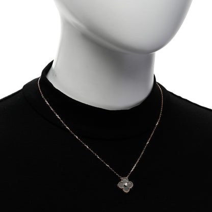 Van Cleef & Arpels 18K Rose Gold Diamond Silver Obsidian Vintage Alhambra Pendant Necklace 2 of 5