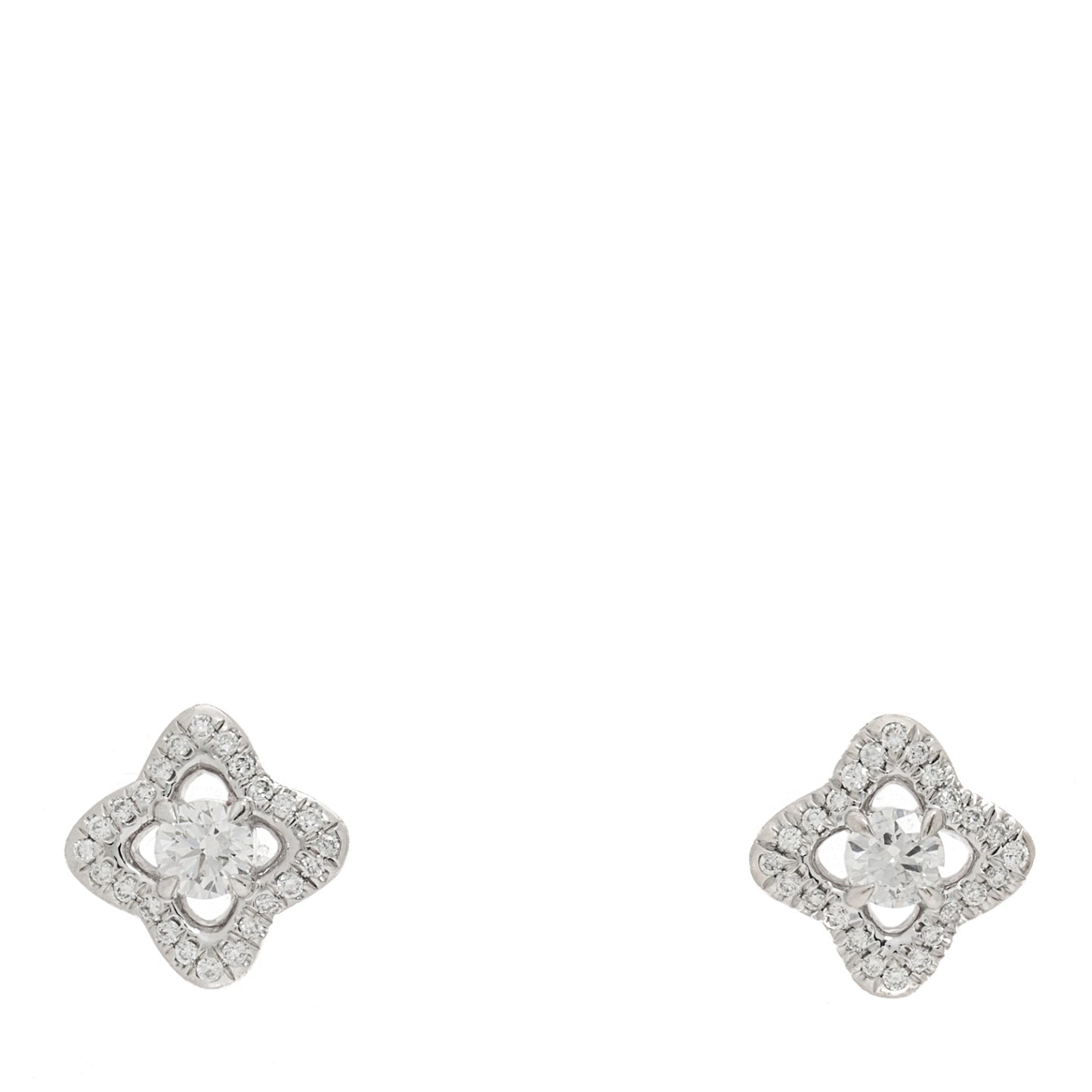 18K White Gold Diamond 9mm Venetian Quatrefoil Stud Earrings