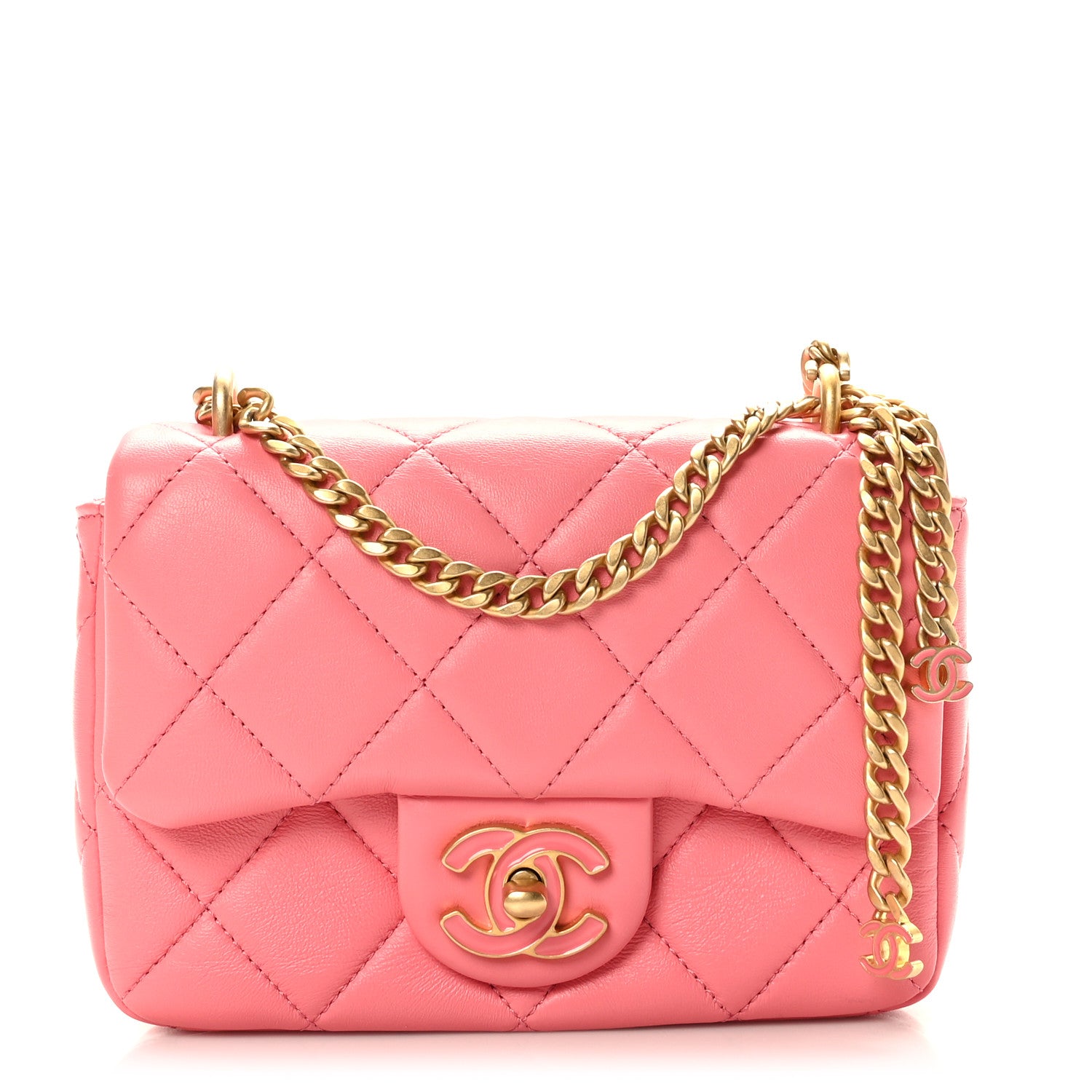 Chanel Lambskin Enamel Quilted Pending CC Mini Square Flap Pink 1 of 9