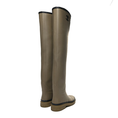 Chanel Caoutchouk CC Knee High Boots 40 Dark Beige Black 4 of 8