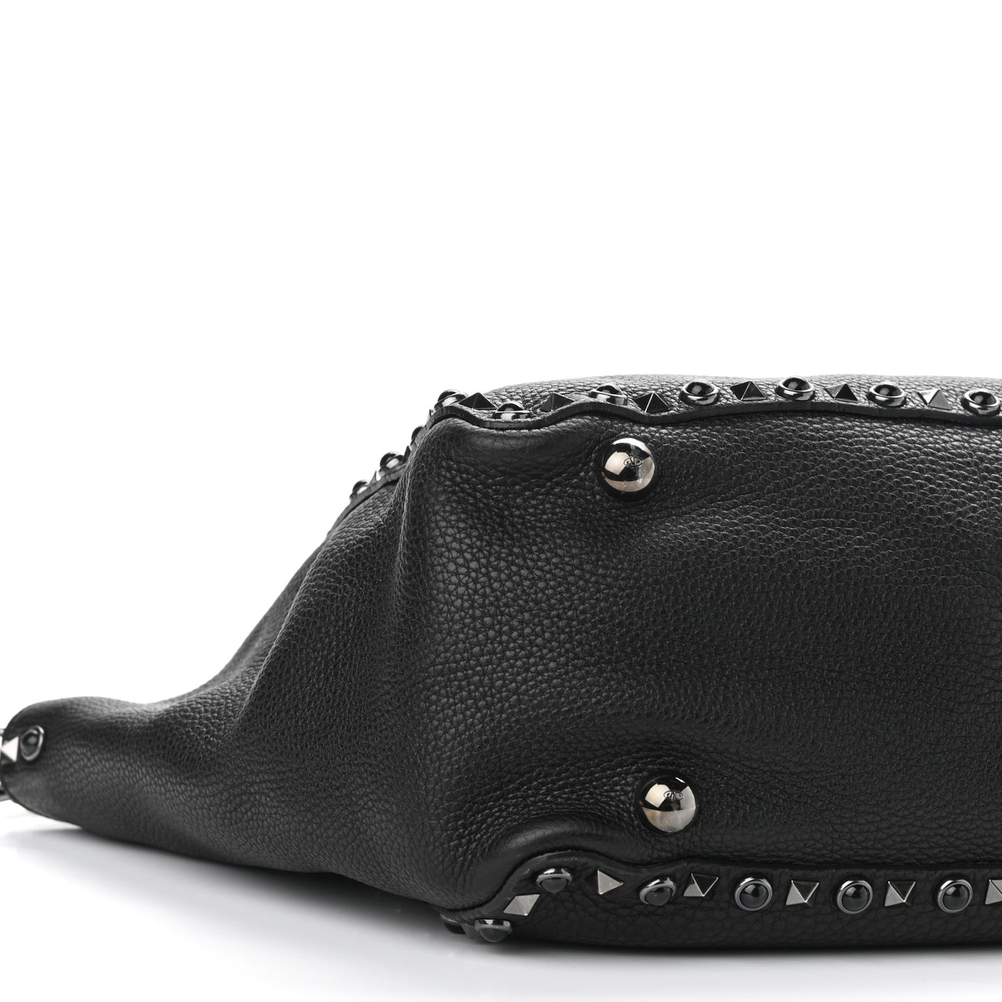 Grained Calfskin Onyx Medium Rockstud Rolling Tote Black