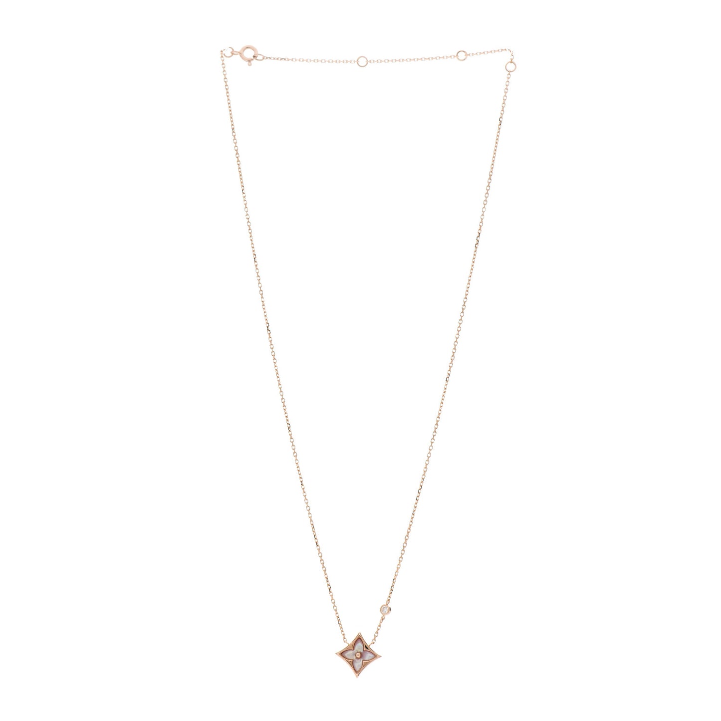 18K Pink Gold Diamond Pink Mother of Pearl Color Blossom BB Star Pendant Necklace