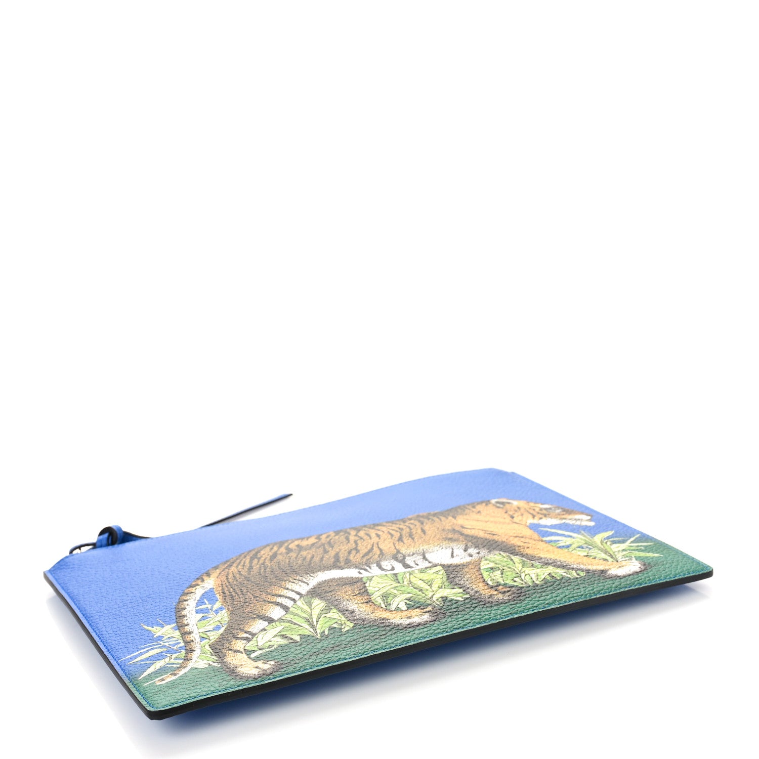 Gucci Pebbled Calfskin Tiger Print Zip Clutch Dark Sky 4 of 9
