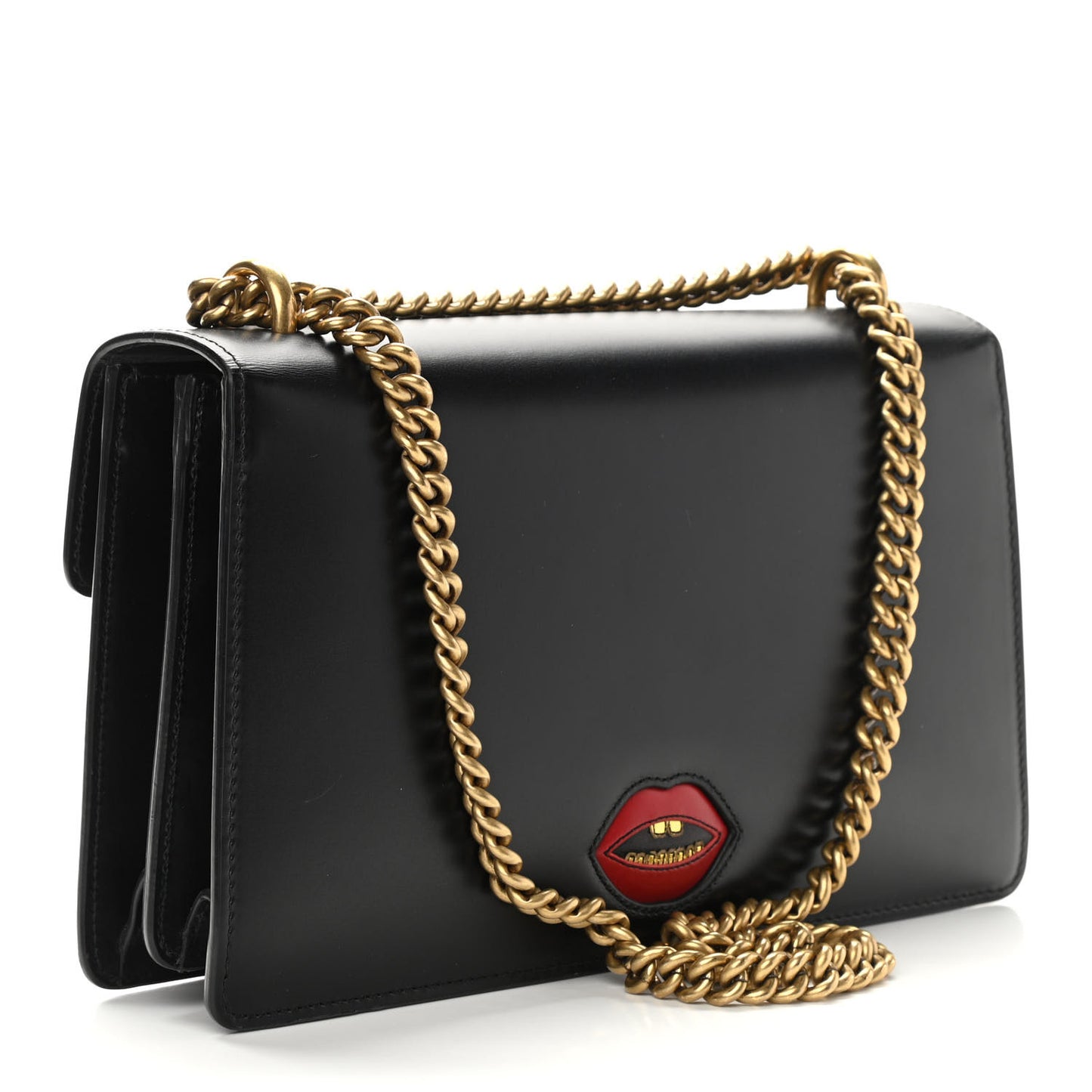 Knight Calfskin Malaga Kid Heart Medium GG Marmont Chain Handle Bag Black Hibiscus Red Multicolor
