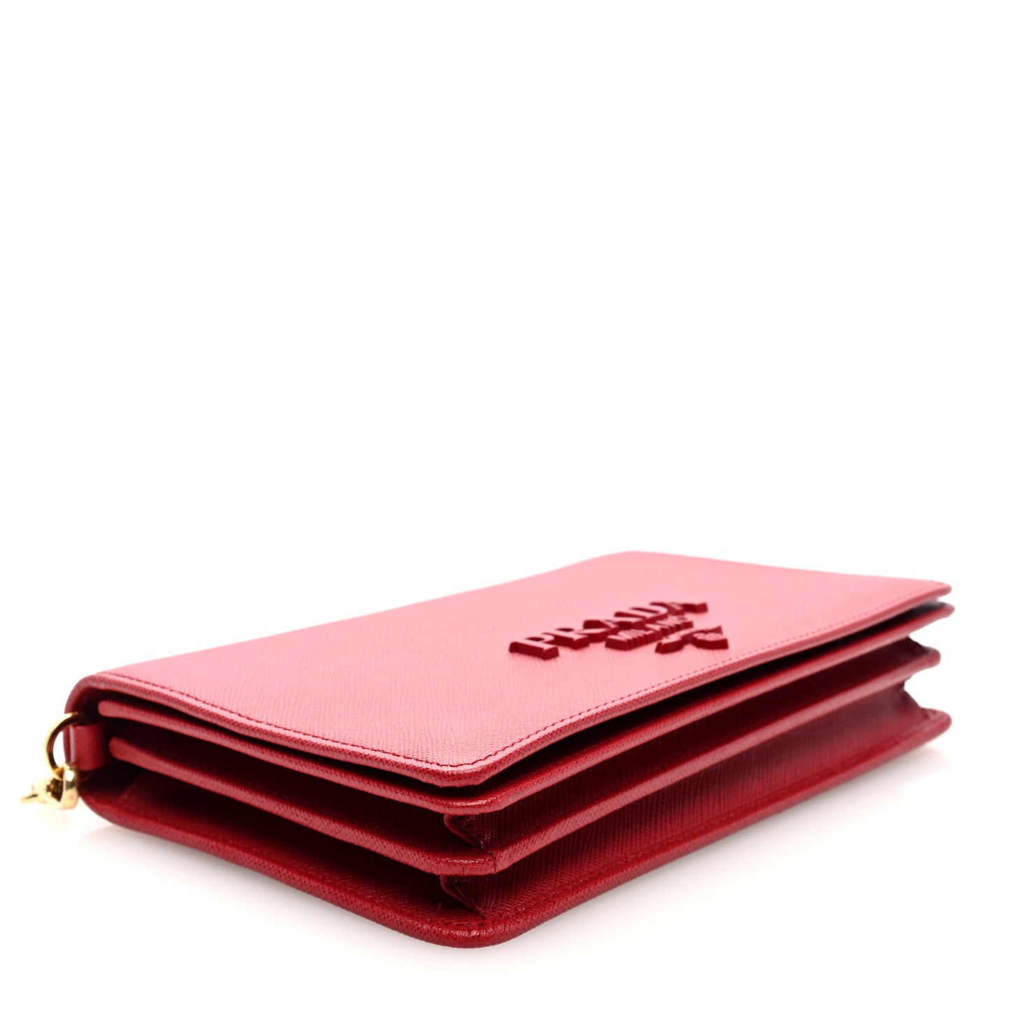 Saffiano Lux Monochrome Chain Wallet Fuoco