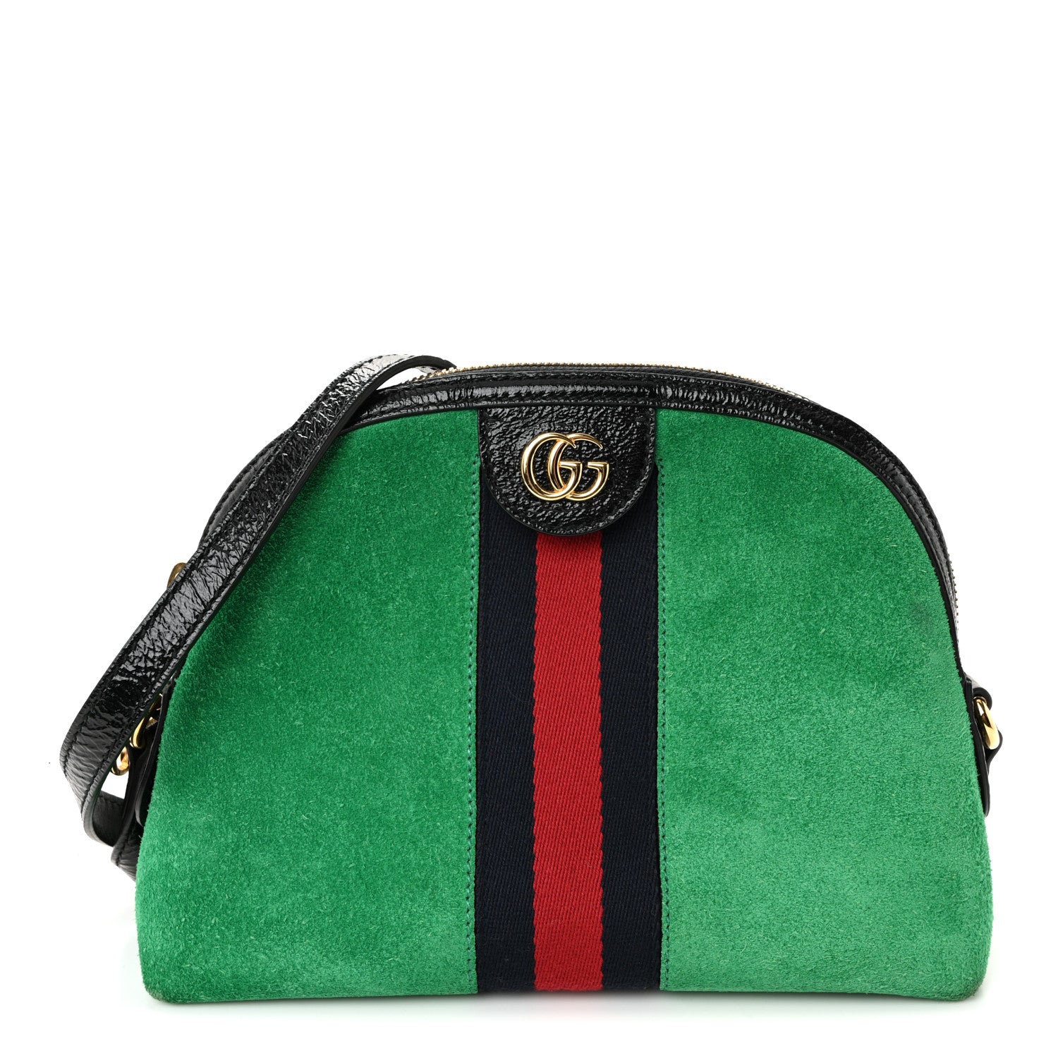 Gucci Suede Patent GG Web Small Ophidia Dome Shoulder Bag New Shamarock Black 1 of 10