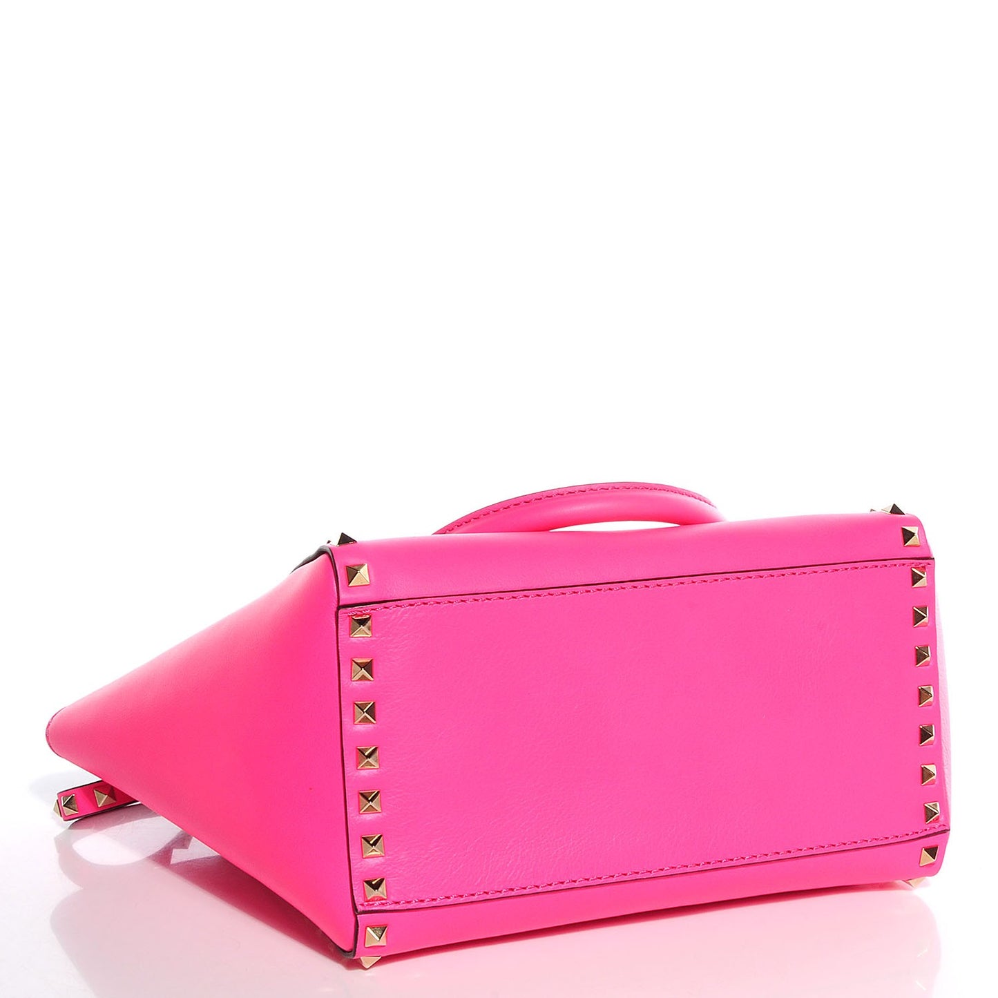 Vitello Small Rockstud Double Handle Tote Fuxia Fluo