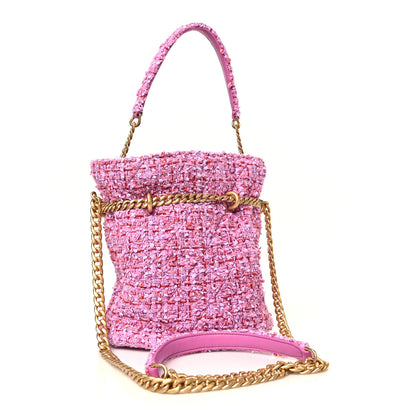 Chanel Tweed Enamel Quilted Pending CC Bucket Drawstring Bag Light Purple Pink Red 3 of 8