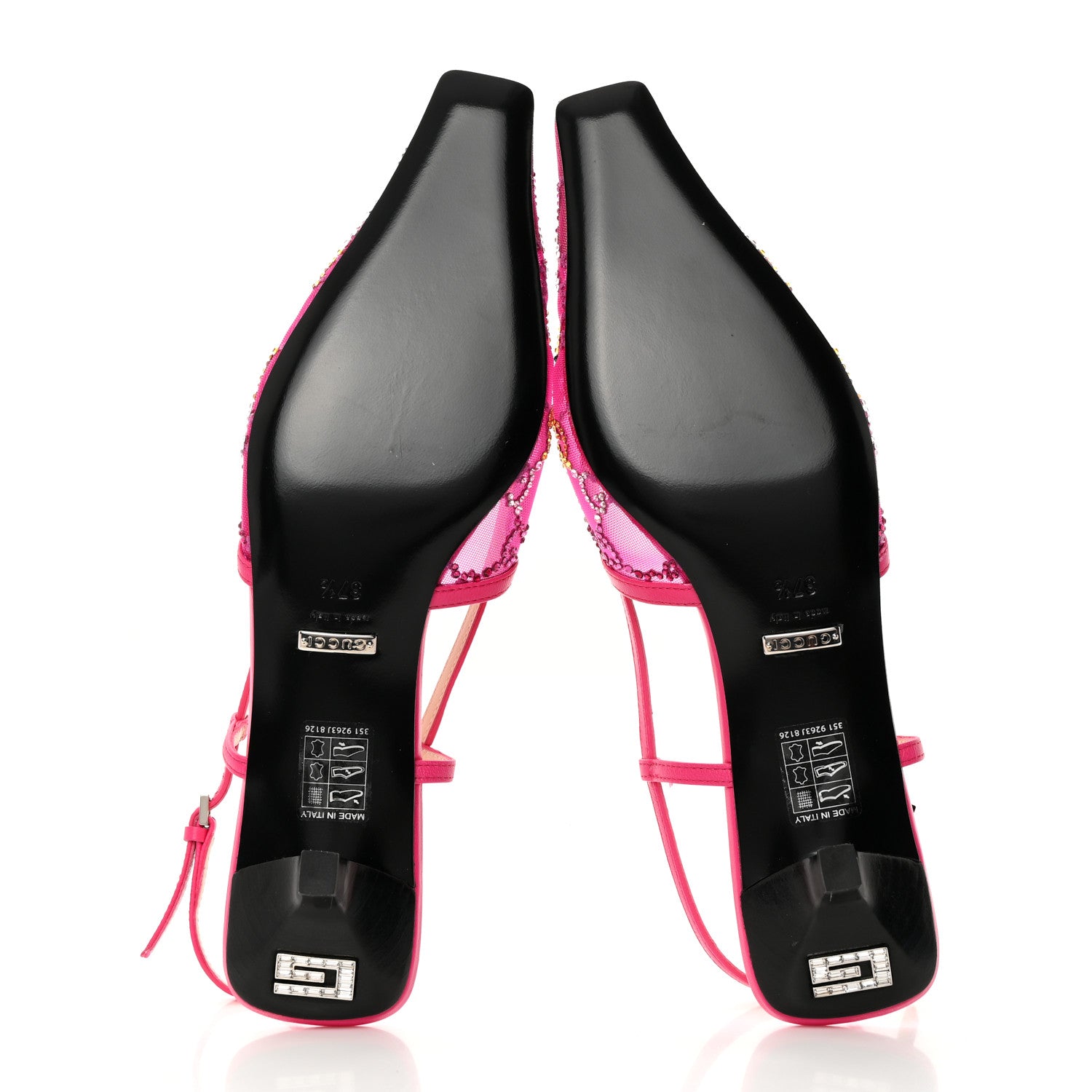 Gucci Tela Retino Nappa Charlotte Crystal GG Monogram Square G 35mm Slingback Pumps 37.5 Bright Bouganville Fairy Fucsia 5 of 8