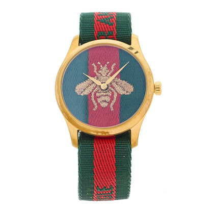 Gucci Stainless Steel Nylon 38mm Le Marche Des Merveilles Bee Quartz Watch Green 1 of 4