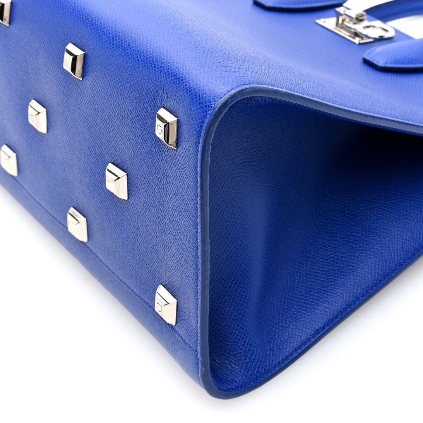 Hammered Calfskin Medium The Studio Box Bag Blue