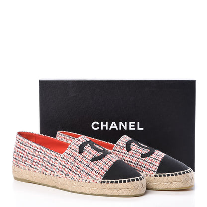 Chanel Tweed Grosgrain CC Espadrilles 40 Red Black White 8 of 8