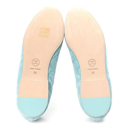 Chanel Suede Quilted Cap Toe CC Ballerina Flats 36 Light Blue 6 of 9
