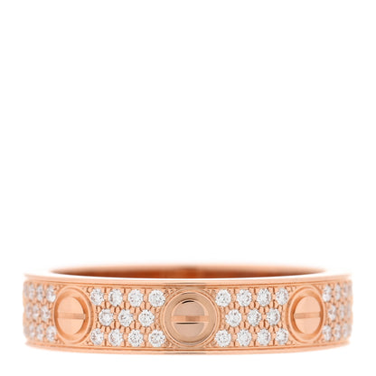 Cartier 18K Pink Gold Diamond 4mm LOVE Wedding Paved Band Ring 47 4 3 of 5