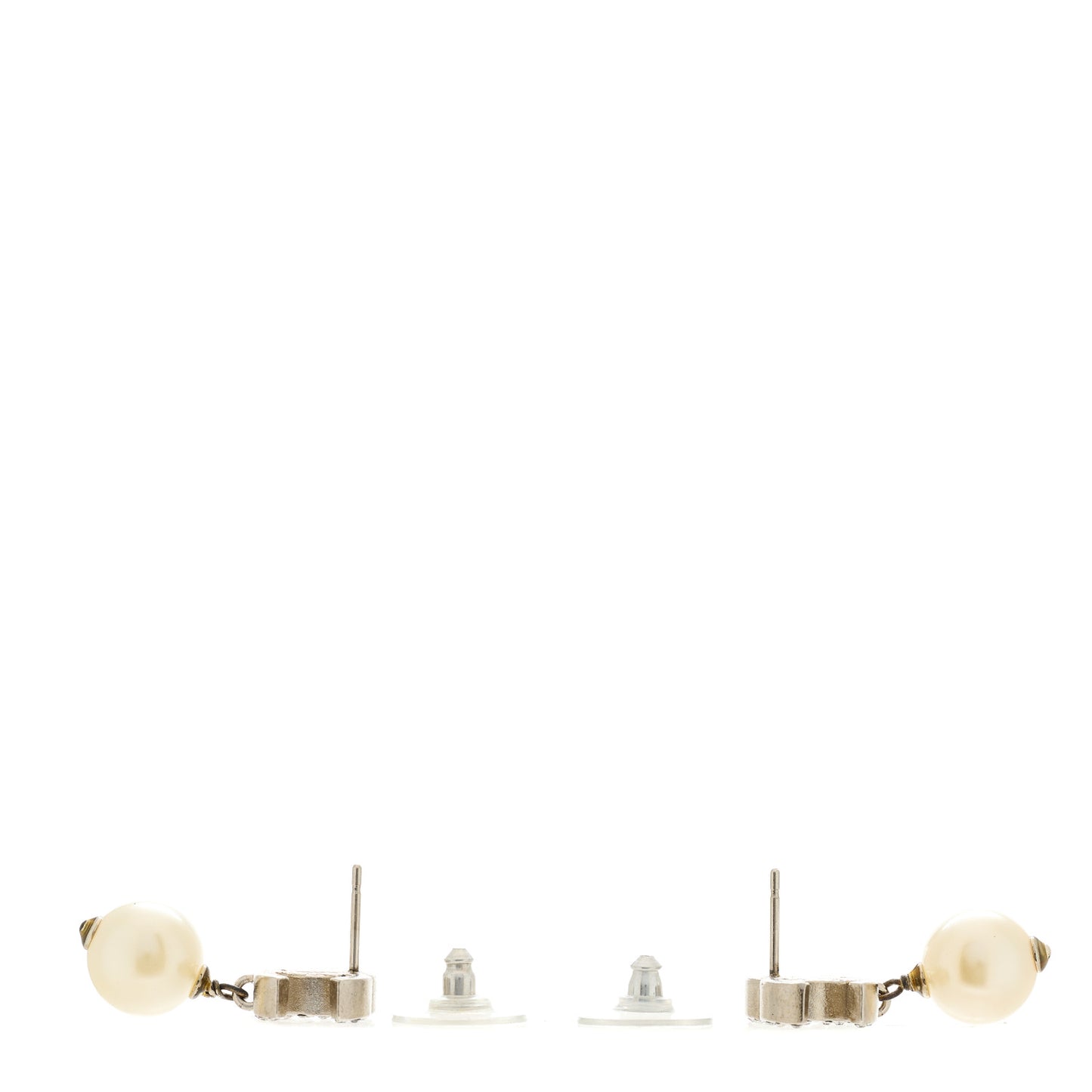 Crystal Pearl CC Drop Earrings Silver