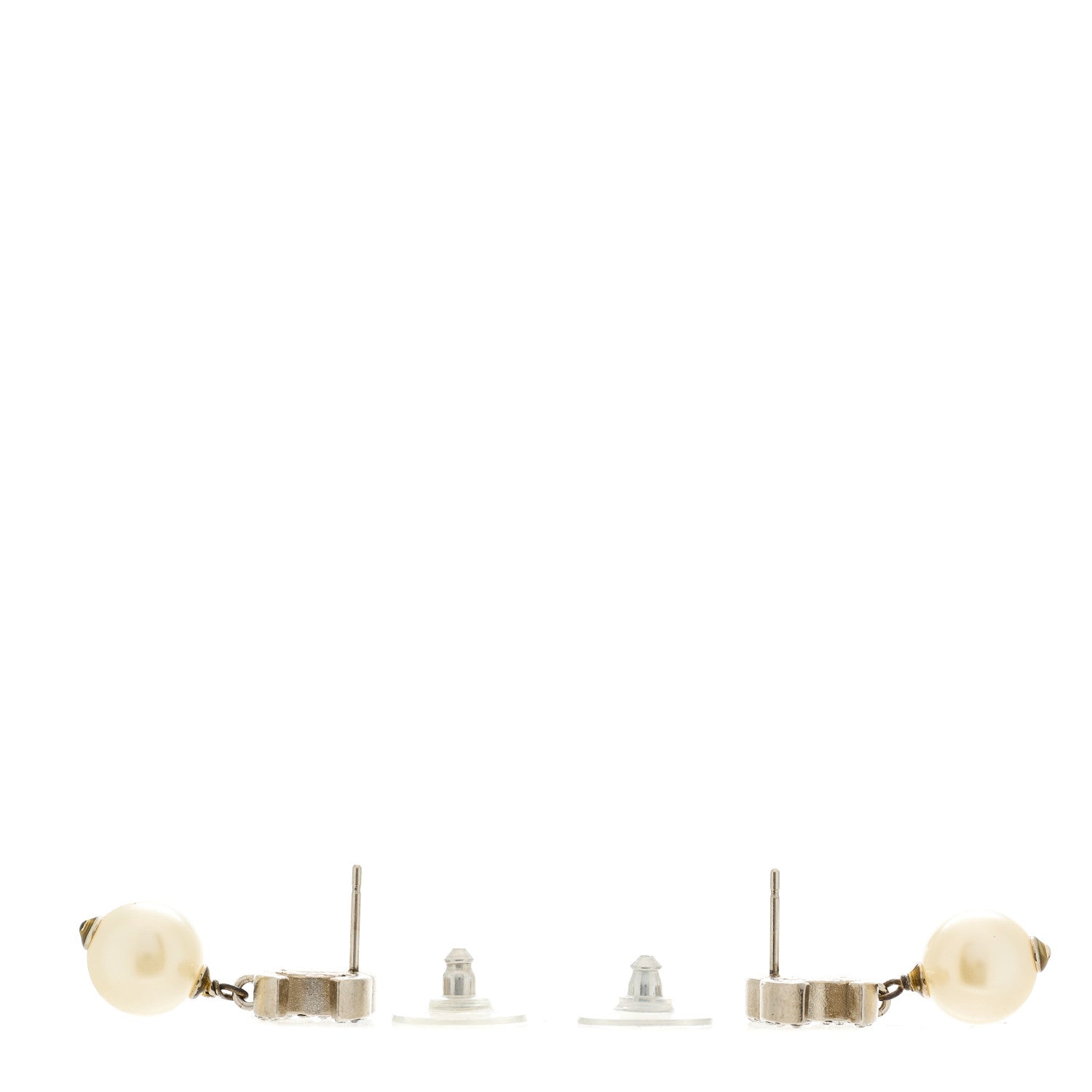 Chanel Crystal Pearl CC Drop Earrings Silver 3 of 4