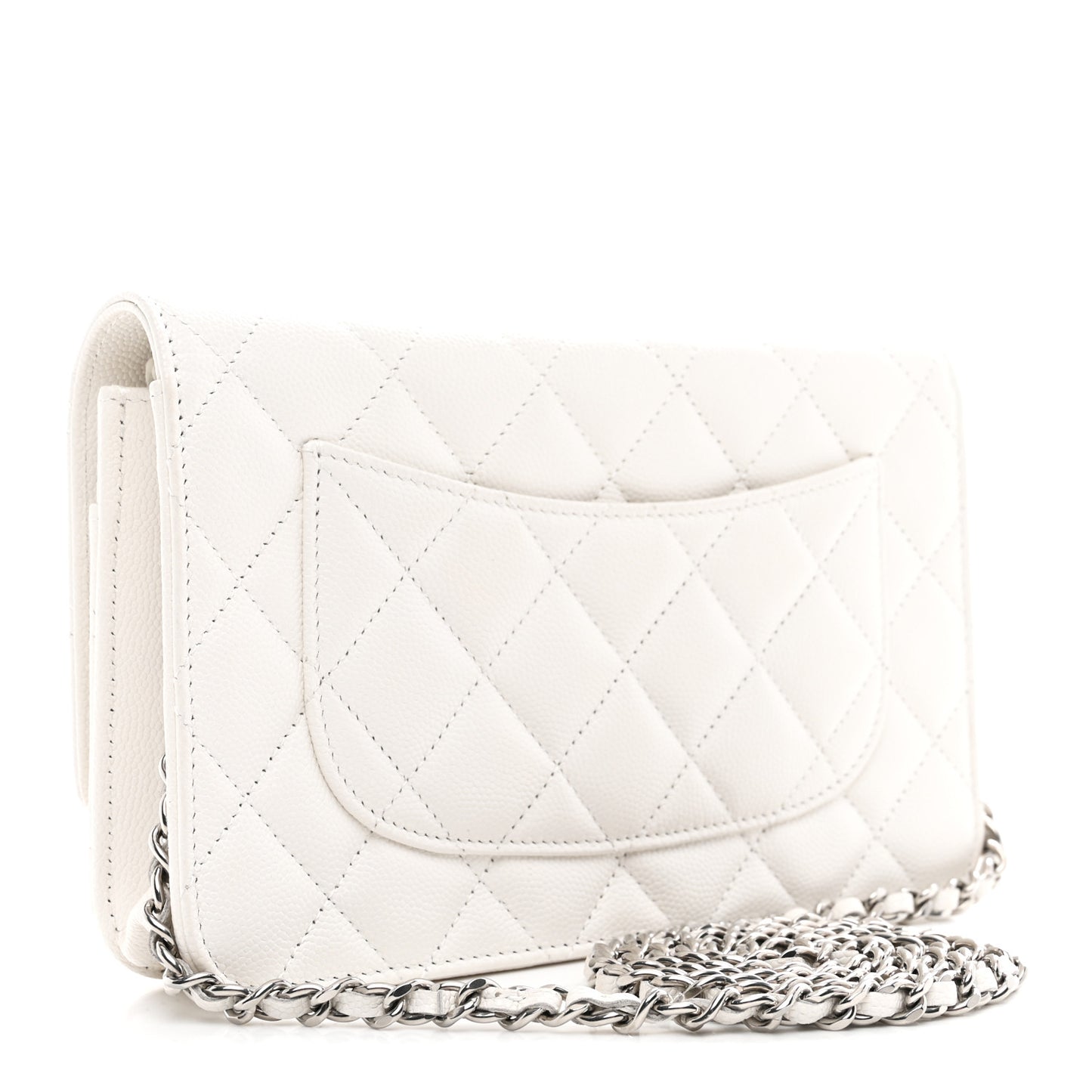 Caviar Quilted Ribbed Metal Wallet on Chain WOC White