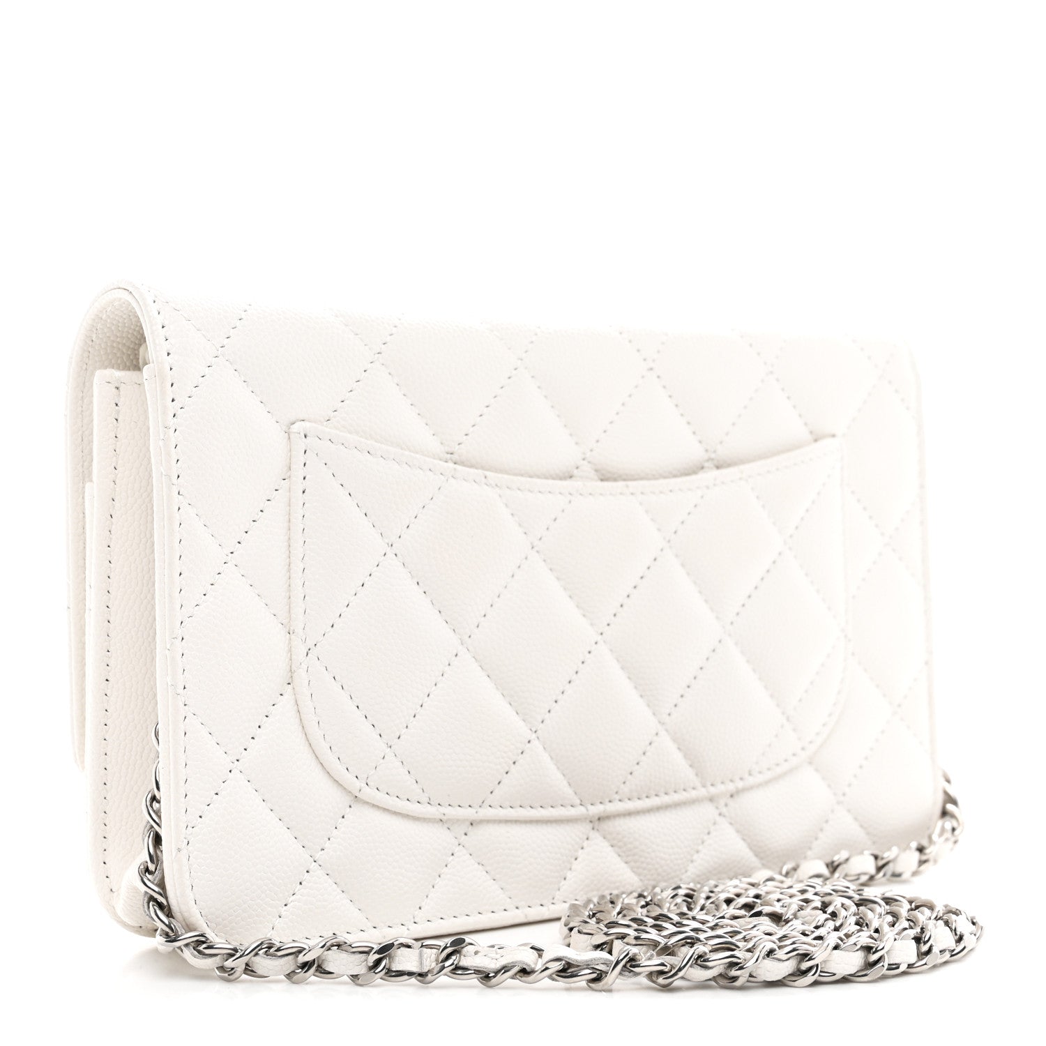 Chanel Caviar Quilted Ribbed Metal Wallet on Chain WOC White 3 of 12