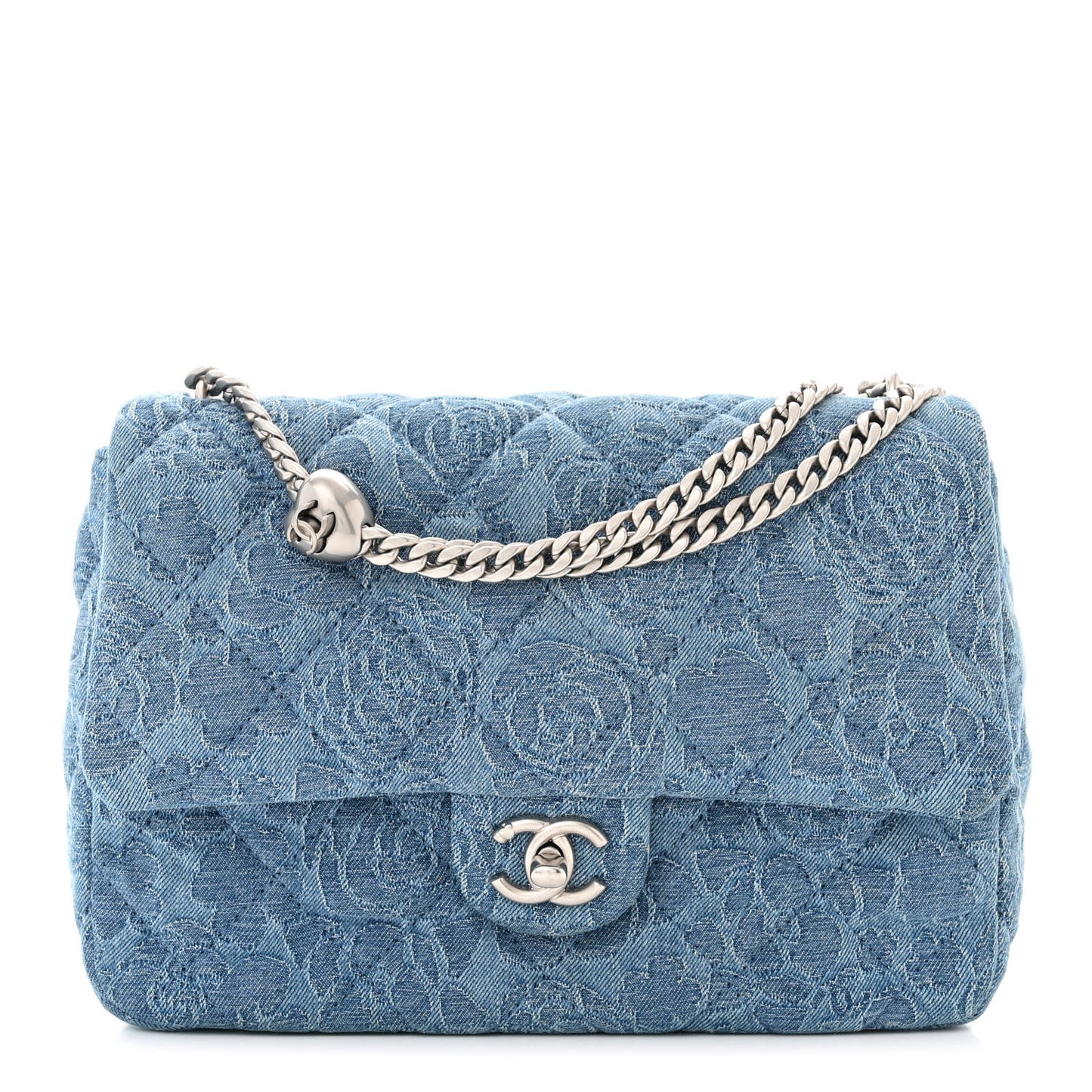 Denim Quilted Medium Camellia Sweetheart Flap Blue