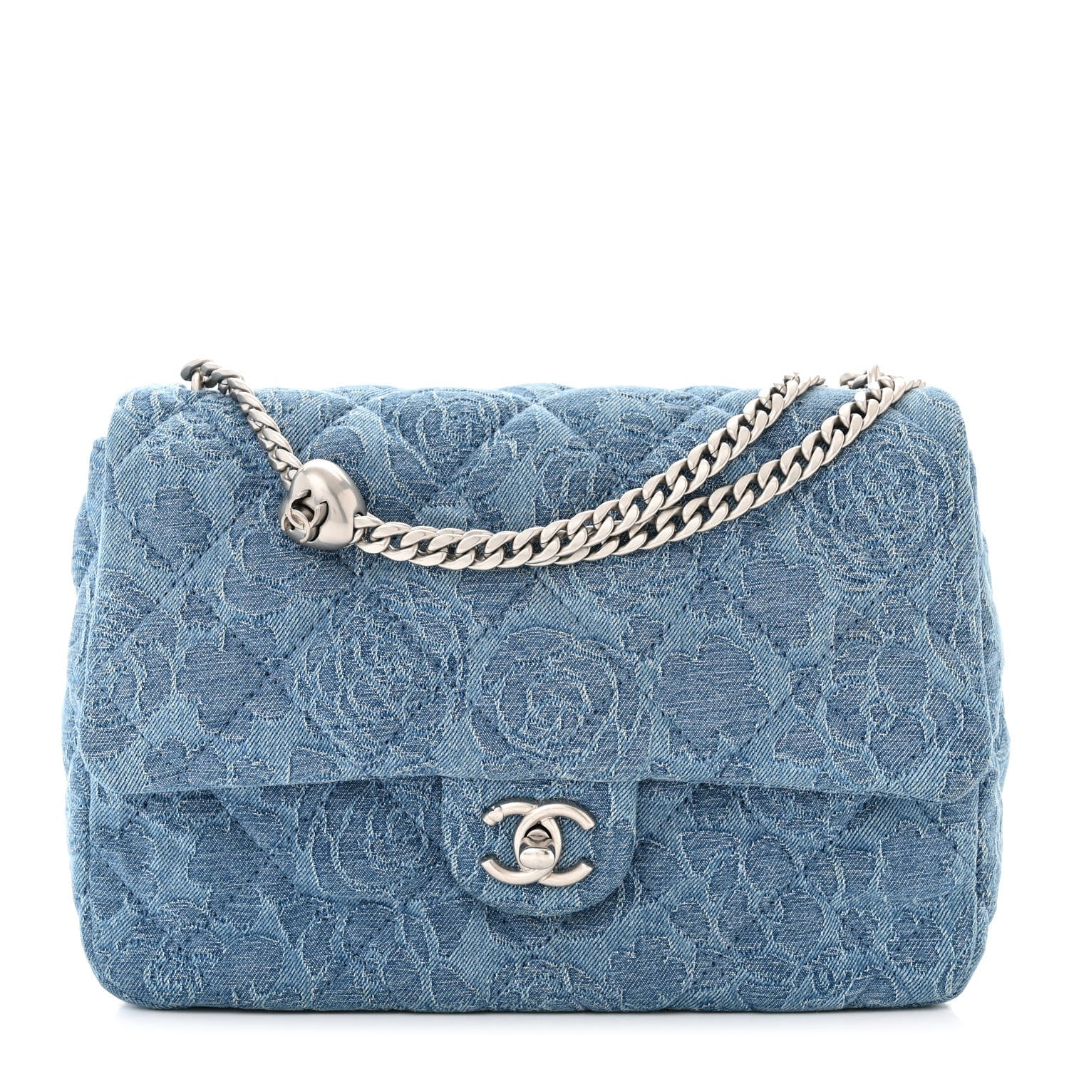 Chanel Denim Quilted Medium Camellia Sweetheart Flap Blue 1 of 12