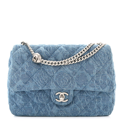 Chanel Denim Quilted Medium Camellia Sweetheart Flap Blue 1 of 12