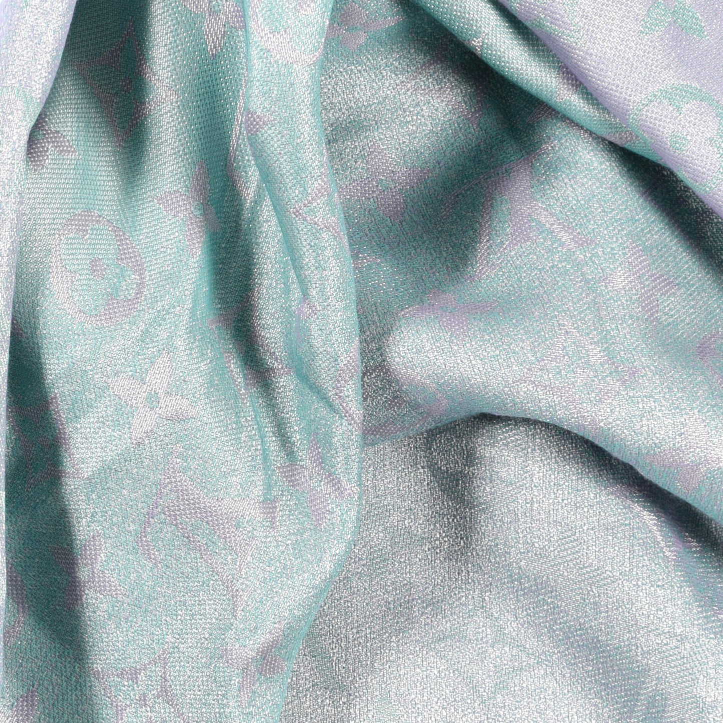 Silk Cotton Shine Monogram Shawl Turquoise