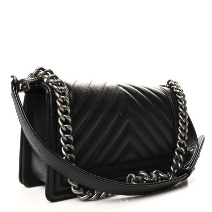 Chanel Caviar Chevron Quilted Medium Boy Flap Black 3 of 11